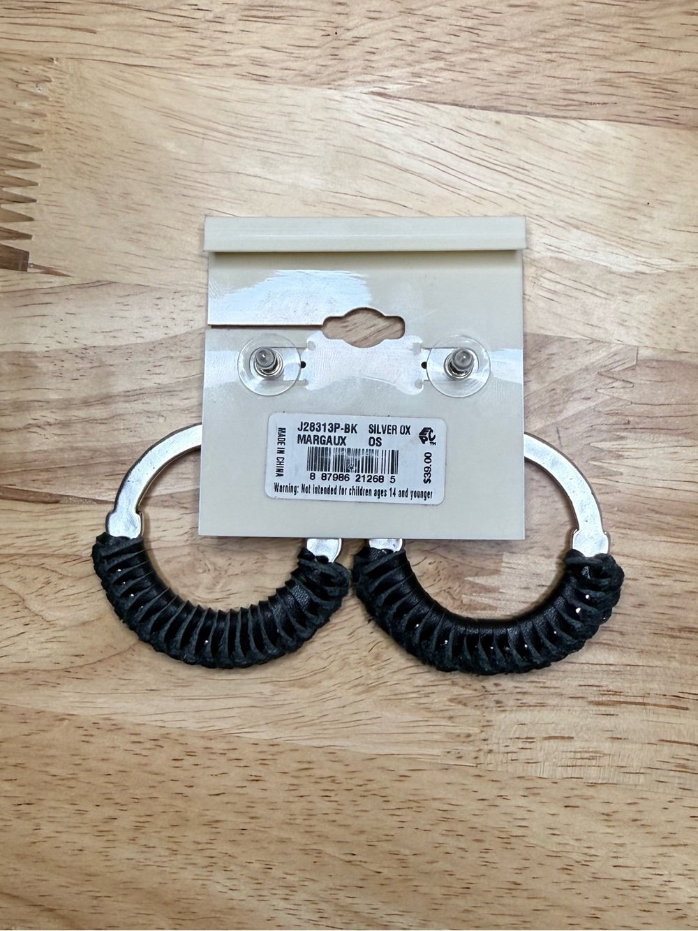 Patricia Nash Margaux Earrings Black Leather Silver Ox Door Knocker NWT $38 - Picture 6 of 8